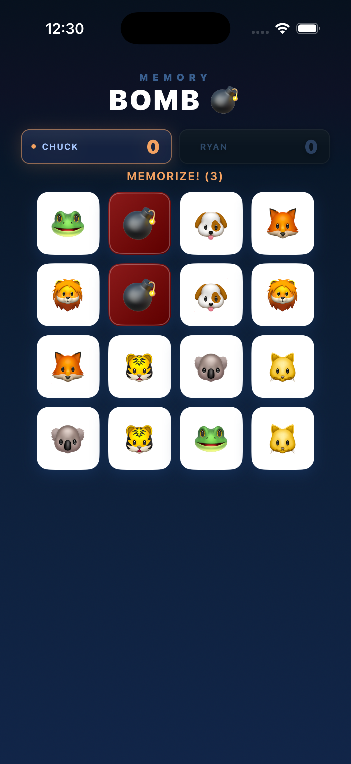 MemoryBomb gameplay — memorize the board